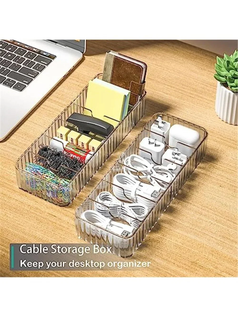 Cable Organizer Box Stackable Cord Storage Case Charger Wire Holder With Ties